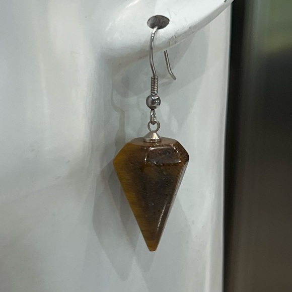 South African Tiger’s Eye Hexagonal Silver Drop Earrings - Picture 7 of 11